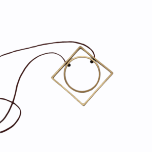 Μενταγιόν από ορείχαλκο "γεωμετρικά σχήματα" / necklace - κερωμένα κορδόνια, γυναικεία, ορείχαλκος, γεωμετρικά σχέδια