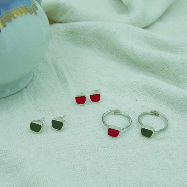 "Geometry" Ασημένιο δαχτυλίδι με τραπέζιο καστόνι και σμάλτο - ασήμι 925, γεωμετρικά σχέδια, boho, αυξομειούμενα - 3