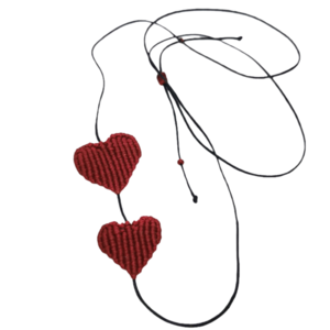 Κολιέ μακραμέ "καρδιές" / macrame "hearts" - ύφασμα, καρδιά, μακραμέ, κορδόνια, αυξομειούμενα