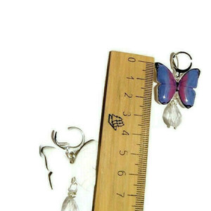 Σκουλαρίκια Κρεμαστά Γυναικεία Χειροποίητα απο πολυμερικο πηλο σε σχήμα πεταλούδας με Υγρό Γυαλί+με γαλλικό κούμπωμα . - γυαλί, πηλός, κρίκοι, μικρά, πέρλες - 3
