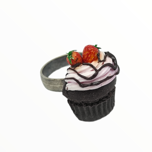 Χειροποίητο Δαχτυλίδι cupcake φράουλα,κοσμήματα απομίμησης γλυκών, χειροποίητα κοσμήματα μινιατούρες πολυμερικού πηλού Mimitopia - πηλός, boho, γλυκά, αυξομειούμενα - 4