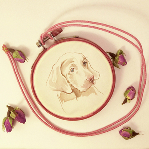 Κολιέ με φυσικό μετάξι ζωγραφισμένο στο χέρι, σκύλος 2 - ύφασμα, ζωγραφισμένα στο χέρι, σκυλάκι, μακριά, 100% φυσικό - 3