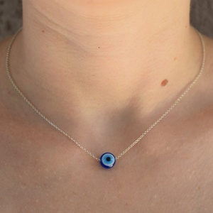 Λεπτή αλυσίδα ασήμι 925 με μπλε μάτι χάντρα - charms, ασήμι 925, μάτι, κοντά, boho, μπλε χάντρα - 3