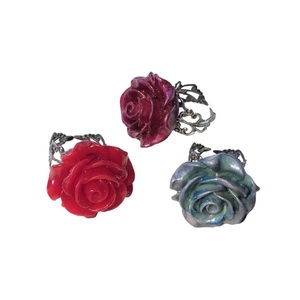 Δαχτυλίδι "Τριαντάφυλλο" από ρητίνη βαμμένη σε 7 χρώματα - τριαντάφυλλο, λουλούδι, μεγάλα, αυξομειούμενα, φθηνά
