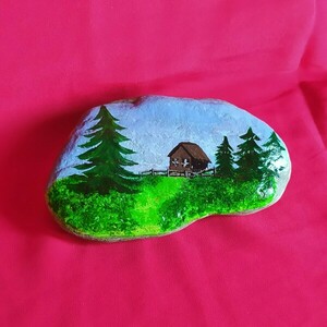 Διακοσμητική πέτρα θαλάσσης με τοπίο σπίτι σε δάσος - πέτρα, διακοσμητικές πέτρες - 2