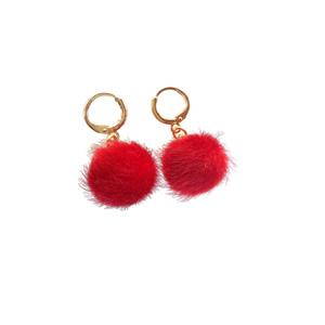Σκουλαρίκια "Cute Red Pom Pom" 16mm - κόκκινο - με φούντες, pom pom, κρίκοι, μακριά, μικρά - 2