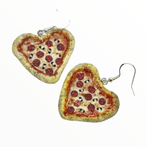 Σκουλαρίκια λαχταριστή Ιταλική πίτσα σε σχήμα καρδιάς (pizza earrings),χειροποίητα κοσμήματα απομίμησης φαγητού απο πολυμερικό πηλό Mimitopia - καρδιά, πηλός, χειροποίητα, γάντζος, φαγητό