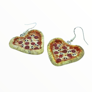 Σκουλαρίκια λαχταριστή Ιταλική πίτσα σε σχήμα καρδιάς (pizza earrings),χειροποίητα κοσμήματα απομίμησης φαγητού απο πολυμερικό πηλό Mimitopia - καρδιά, πηλός, χειροποίητα, γάντζος, φαγητό - 2