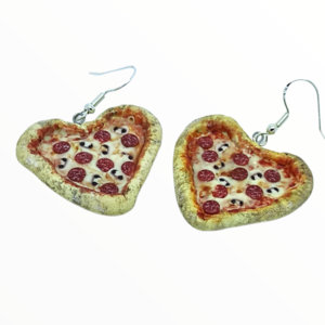 Σκουλαρίκια λαχταριστή Ιταλική πίτσα σε σχήμα καρδιάς (pizza earrings),χειροποίητα κοσμήματα απομίμησης φαγητού απο πολυμερικό πηλό Mimitopia - καρδιά, πηλός, χειροποίητα, γάντζος, φαγητό - 4