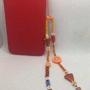 Phone strap - Λουράκι για το κινητό διακοσμημένο με διάφορες χάντρες σε πορτοκαλί αποχρώσεις - statement, charms, λουράκια - 5
