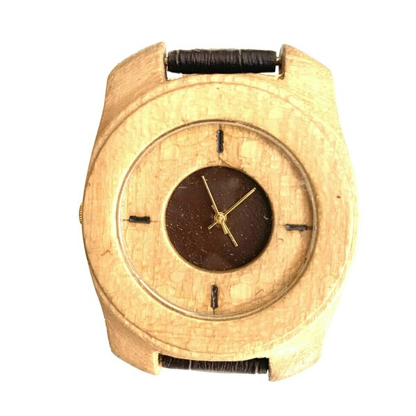 Ρολόι Unisex Μπεζ Ανοιχτό - δέρμα, ξύλο