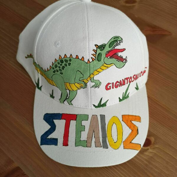 παιδικό καπέλο jockey με όνομα και θέμα γιγαντόσαυρος δεινόσαυρος ( gigantosaurus dinosaur ) - όνομα - μονόγραμμα, δεινόσαυρος, δώρα για παιδιά, καπέλα, προσωποποιημένα - 2