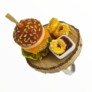 Χειροποίητο Δαχτυλίδι μενού burger,κοσμήματα απομίμησης γλυκών, χειροποίητα κοσμήματα μινιατούρες πολυμερικού πηλού Mimitopia - πηλός, φαγητό, αυξομειούμενα - 3