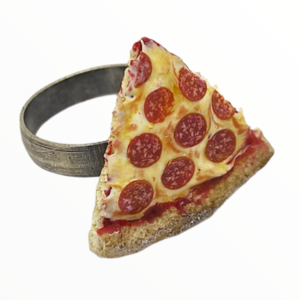 Χειροποίητο Δαχτυλίδι κομμάτι πίτσα,κοσμήματα απομίμησης γλυκών, χειροποίητα κοσμήματα μινιατούρες πολυμερικού πηλού Mimitopia - πηλός, boho, φαγητό, αυξομειούμενα - 2
