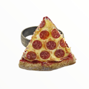Χειροποίητο Δαχτυλίδι κομμάτι πίτσα,κοσμήματα απομίμησης γλυκών, χειροποίητα κοσμήματα μινιατούρες πολυμερικού πηλού Mimitopia - πηλός, boho, φαγητό, αυξομειούμενα - 3