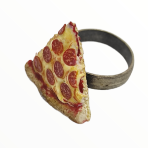 Χειροποίητο Δαχτυλίδι κομμάτι πίτσα,κοσμήματα απομίμησης γλυκών, χειροποίητα κοσμήματα μινιατούρες πολυμερικού πηλού Mimitopia - πηλός, boho, φαγητό, αυξομειούμενα - 4