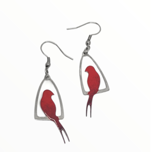 Σκουλαρίκια πουλάκια κόκκινα σε κούνια βαμμένα με Σμάλτο , χειροποίητα κοσμήματα σμάλτου mimitopia - σμάλτος, πουλάκια, ατσάλι, boho, κρεμαστά - 4