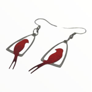Σκουλαρίκια πουλάκια κόκκινα σε κούνια βαμμένα με Σμάλτο , χειροποίητα κοσμήματα σμάλτου mimitopia - σμάλτος, πουλάκια, ατσάλι, boho, κρεμαστά - 5