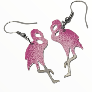 Σκουλαρίκια φλαμίγκο βαμμένα με Σμάλτο, χειροποίητα κοσμήματα σμάλτου mimitopia - σμάλτος, ατσάλι, boho, flamingos, κρεμαστά - 3