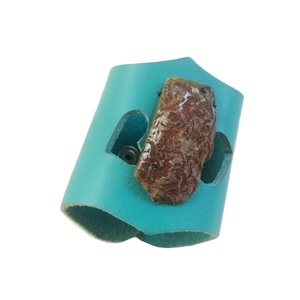 Δερμάτινο βραχιόλι καρπού (μανσέτα) τυρκουάζ με καφέ-λαδί άγριο αχάτη - δέρμα, ημιπολύτιμες πέτρες, χεριού, φαρδιά