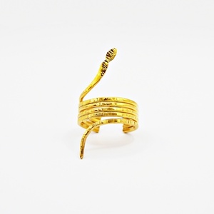 Χειροποίητο σφυρήλατο επίχρυσο δαχτυλίδι φίδι από ορείχαλκο με ρυθμιζόμενο μέγεθος - επιχρυσωμένα, ορείχαλκος, μεγάλα, αυξομειούμενα