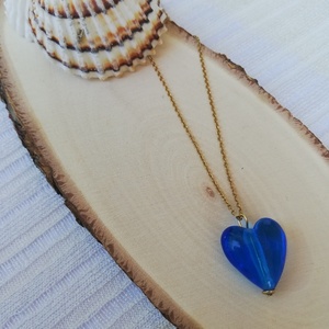 Κολιέ ατσάλινο με καρδιά murano μπλε - charms, καρδιά, μακριά, ατσάλι - 2