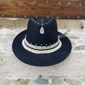 Ψάθινο καπέλο - Blacky boho look - απαραίτητα καλοκαιρινά αξεσουάρ, boho, αξεσουάρ παραλίας, ψάθινα - 2