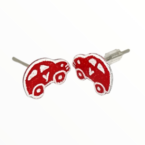 Σκουλαρίκια καρφωτά κόκκινα αυτοκινητάκια βαμμένα με Σμάλτο, χειροποίητα κοσμήματα mimitopia - σμάλτος, αυτοκινητάκια, καρφωτά, ατσάλι, boho - 4