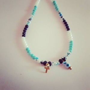 Beads necklace - σταυρός, μάτι, κοντά, επιχρυσωμένο στοιχείο
