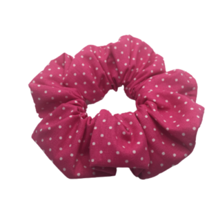 Υφασμάτινο λαστιχάκι scrunchie dots φούξια - ύφασμα, κορίτσι, λαστιχάκια μαλλιών - 4
