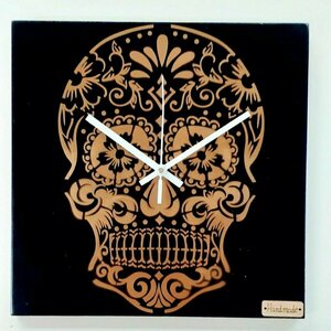 Ξύλινο ρολόι τοίχου "Gold Skull"-διαστασεις 29χ29χ2 εκ. - ξύλο, τοίχου