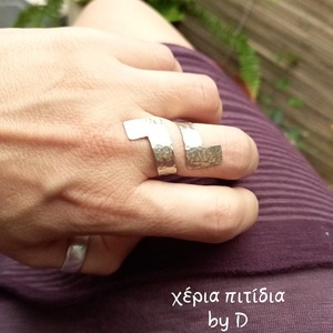 Χειροποίητο σφυρήλατο δαχτυλίδι από αρζαντό - αλπακάς, boho, μεγάλα, αυξομειούμενα - 5