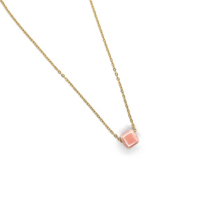 Χρυσό κολιέ με ροζ κεραμική χάντρα - charms, επιχρυσωμένα, χάντρες, κοντά, ατσάλι - 2