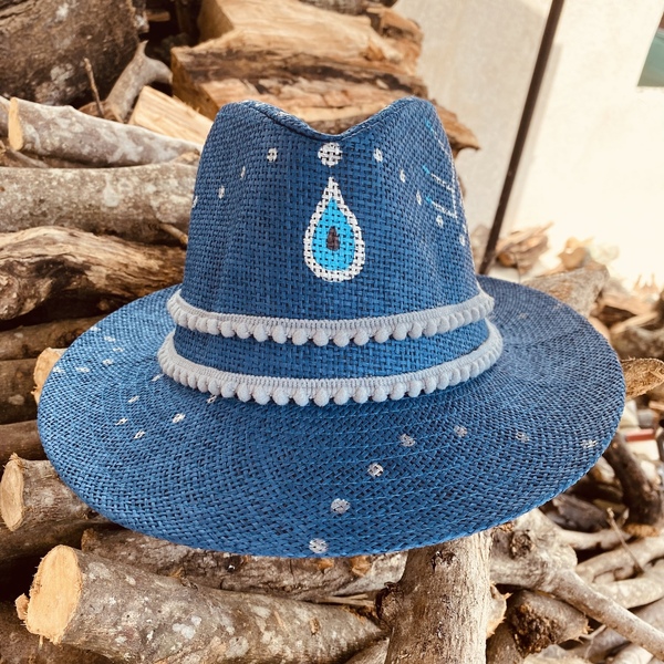 Ψάθινο καπέλο - Blue in eye - απαραίτητα καλοκαιρινά αξεσουάρ, boho, καπέλα, ψάθινα - 2