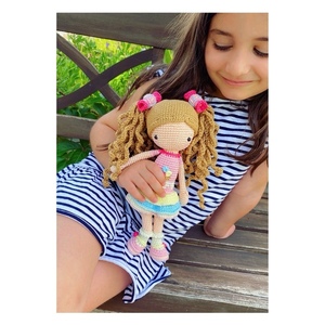 Πλεκτή κούκλα με κοτσίδες 27,5cm - δώρο, πλεκτή, δώρα γενεθλίων, amigurumi, κούκλες - 2