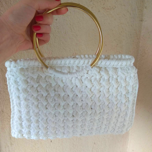 Χειροποίητη Crochet Λευκή Τσάντα - clutch, all day, χειρός, πλεκτές τσάντες - 4
