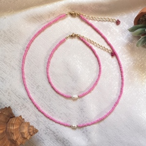 Κολιέ με ροζ miyuki χάντρες και μαργαριτάρι - μαργαριτάρι, γυναικεία, miyuki delica, κοντά, seed beads, φθηνά - 2