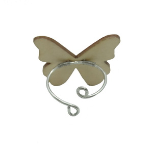 Ανοιχτό δαχτυλίδι με ξύλινη πεταλούδα - ορείχαλκος, πεταλούδα, μεγάλα, αυξομειούμενα, φθηνά - 2
