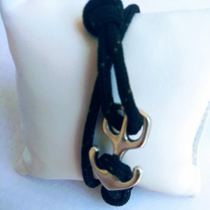 Ανδρικό βραχιόλι Anchor σε μαύρο κορδόνι με μικρά στίγματα - αλπακάς, κορδόνια, χεριού, αντρικά βραχόλια, αυξομειούμενα