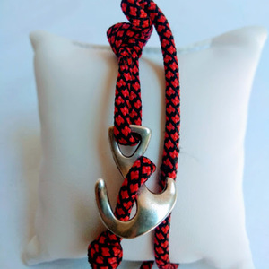 Ανδρικό βραχιόλι Anchor σε κορδόνι κόκκινο μαύρο - αλπακάς, κορδόνια, χεριού, αντρικά βραχόλια, αυξομειούμενα
