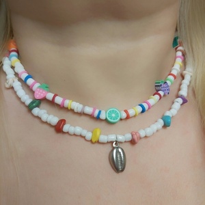 Κολιέ με ατσάλινο Κοχύλι cowrie, seed beads και πολύχρωμο χαολίτη. - ημιπολύτιμες πέτρες, κοχύλι, κοντά, boho - 3