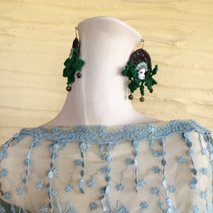 Χειροποίητα σκουλαρίκια "Gypsy Princess" πράσινα - boho, κρεμαστά, μεγάλα - 2
