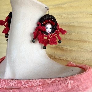 Χειροποίητα σκουλαρίκια "Gypsy Princess" κόκκινα - boho, κρεμαστά, μεγάλα - 3