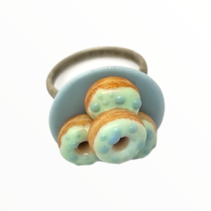 Χειροποίητο Δαχτυλίδι πιάτο με donuts,κοσμήματα απομίμησης φαγητών και ροφημάτων, χειροποίητα κοσμήματα μινιατούρες πολυμερικού πηλού Mimitopia - πηλός, boho, γλυκά, αυξομειούμενα - 5
