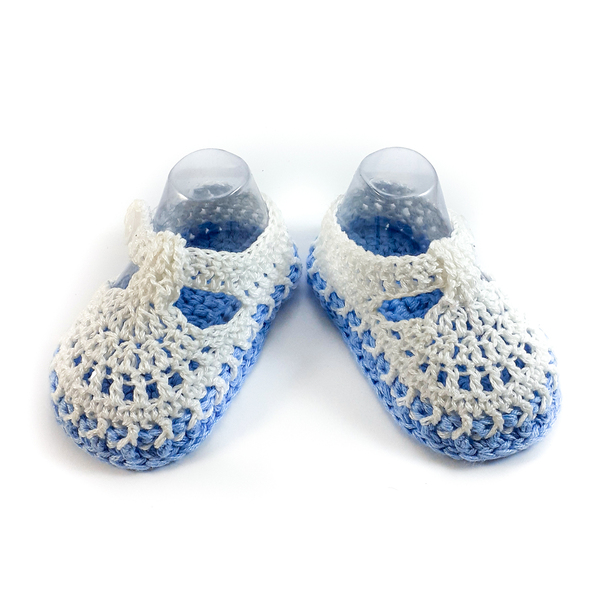 Πλεκτά μπλε-λευκά καλοκαιρινά παπούτσια για μωρά/ 0-12/ Crochet blue-white Summer booties for a babies/ - αγόρι, βρεφικά ρούχα