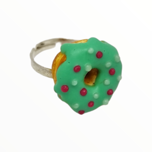 Χειροποίητο Δαχτυλίδι donut με πράσινο γλάσο,κοσμήματα απομίμησης φαγητών, χειροποίητα κοσμήματα μινιατούρες πολυμερικού πηλού Mimitopia - πηλός, boho, αυξομειούμενα