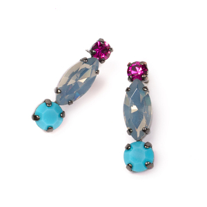 Naya_Jewellery Σκουλαρίκια με Κρυστάλλινες Πέτρες Blue/White/Fuschia - ορείχαλκος, δάκρυ, καρφωτά