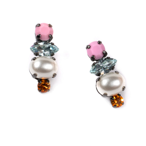Καρφωτά Σκουλαρίκια με Κρυστάλλινες Πέτρες Baby Pink/Crystal/ Pearl/ Gold - ορείχαλκος, καρφωτά