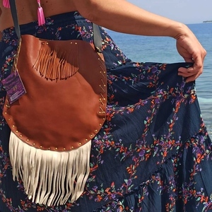 Δερμάτινη τσάντα Bohemian look - δέρμα, πουγκί, χιαστί, μεγάλες, all day - 2