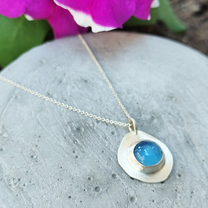 ◊ Κρεμαστό ασημένιο με μπλε χαλκηδόνιο - ασήμι, ημιπολύτιμες πέτρες, charms, κοντά - 2